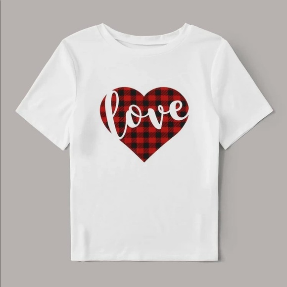 NEW Women’s Heart and Gingham Print Tee Valentine’s T-Shirt Love Gift Fun Top - Picture 3 of 7